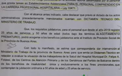 UN PASO MÁS EN LA LUCHA POR CONSEGUIR LA INSALUBRIDAD PARA LOS TRABAJADORES DEL SISTEMA SANITARIO EN BAlCARCE