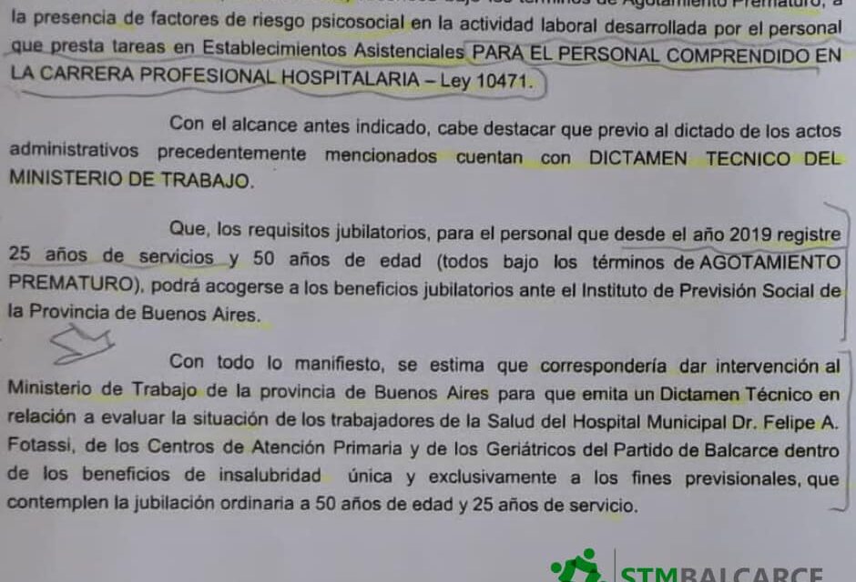 UN PASO MÁS EN LA LUCHA POR CONSEGUIR LA INSALUBRIDAD PARA LOS TRABAJADORES DEL SISTEMA SANITARIO EN BAlCARCE