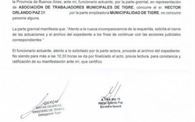 LA MUNICIPALIDAD DE TIGRE NO SE PRESENTÓ A LA AUDIENCIA